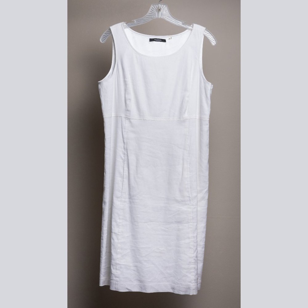 Tahari white linen sleeveless dress